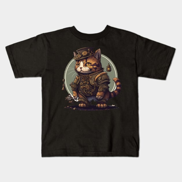 steampunk cat Kids T-Shirt by rocknerd